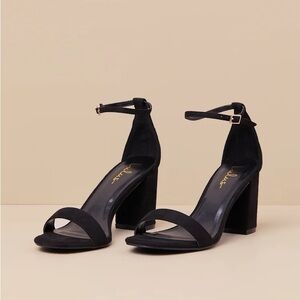 Arylee Black Suede Ankle Strap Heels